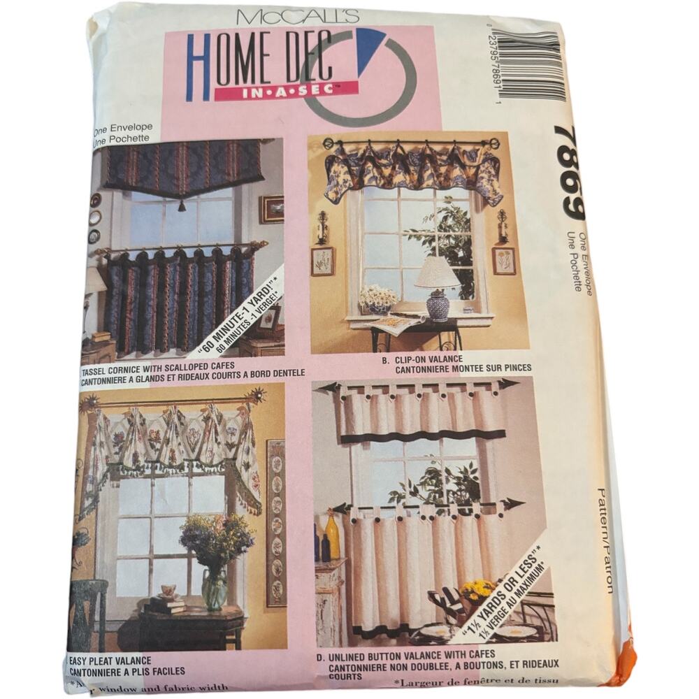 McCall's 3087, Home Decor, Window Treatments, Toppers, Valances, Curtains